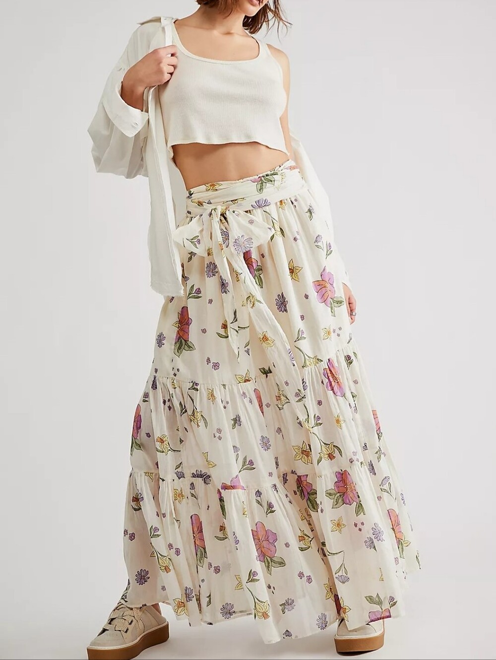 Free People Luna Convertible Maxi Tiered Floral Boho Chic Skirt As Is